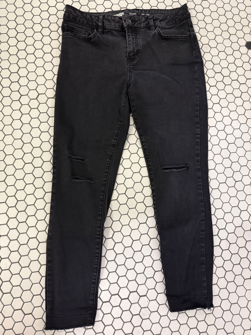 Vans Black Skinny Jeans with Knee Distress